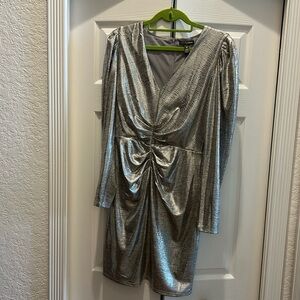 Aqua shiny silver long sleeve dress